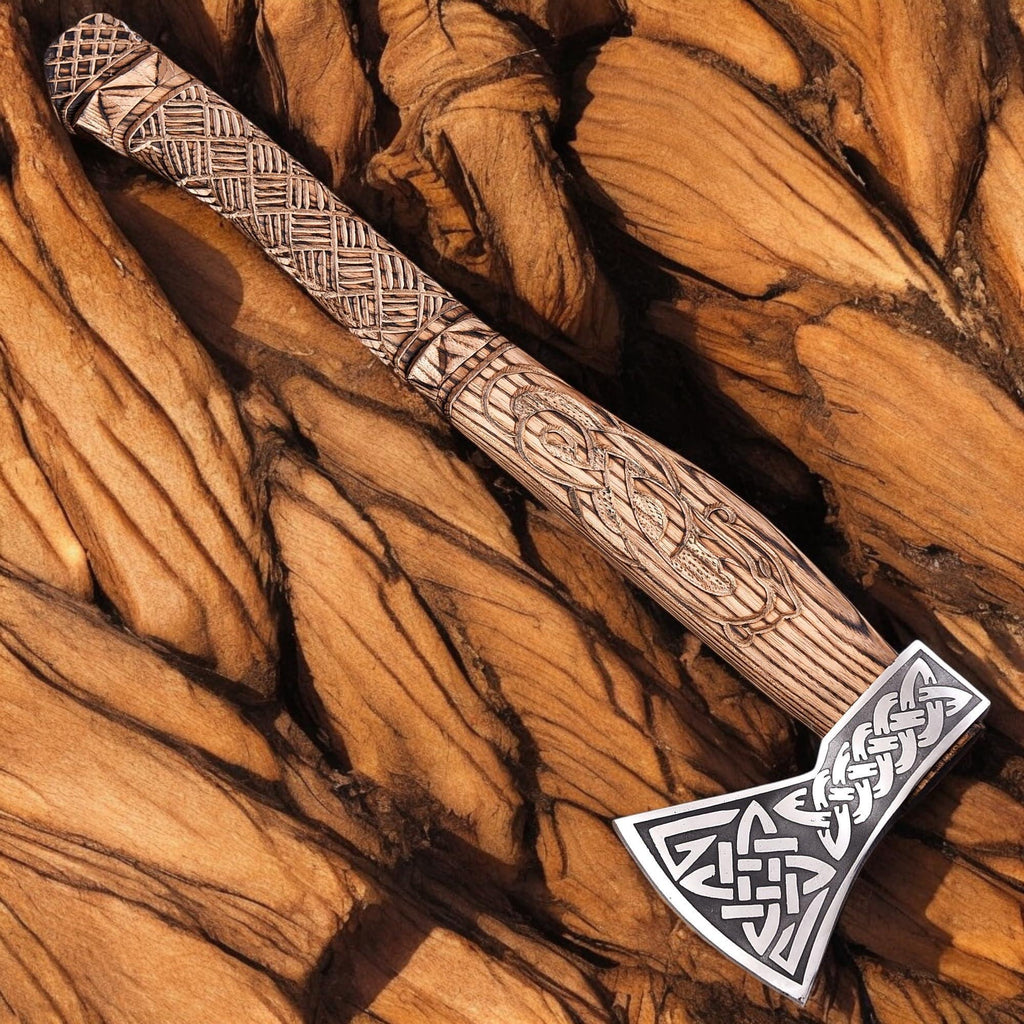 Poshland AX-7001 Custom Gift Forged Carbon Steel Viking Axe with Rose Wood Shaft, Double Edge Axe - Unique Gift Market