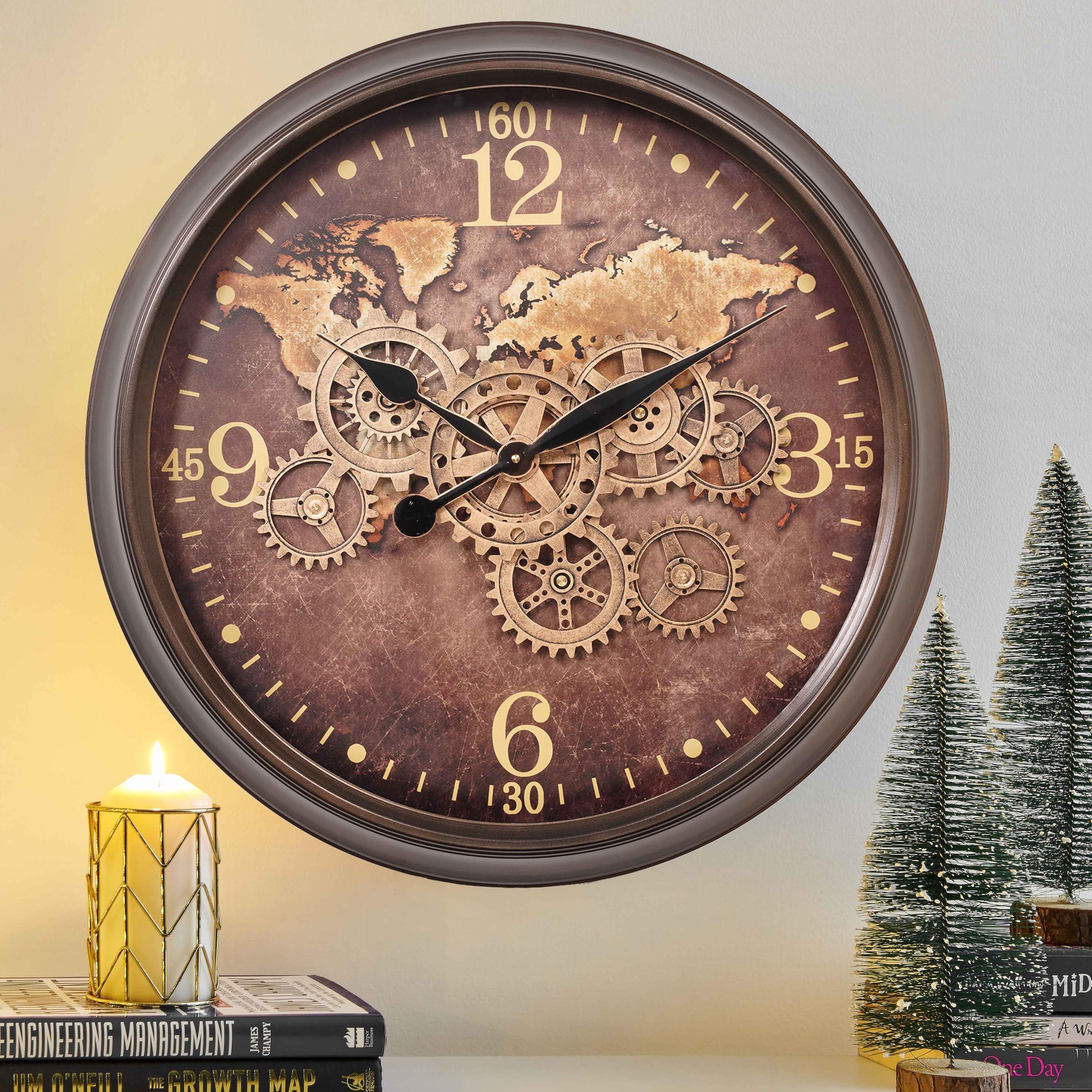 CLXEAST 24 Inch Large Moving Gear Wall Clock for Farmhouse Living Room Decor,Vintage Industrial Bronze Gold Metal Wall Clock for Home Office,House Warming Gifts New Home - Unique Gift Market