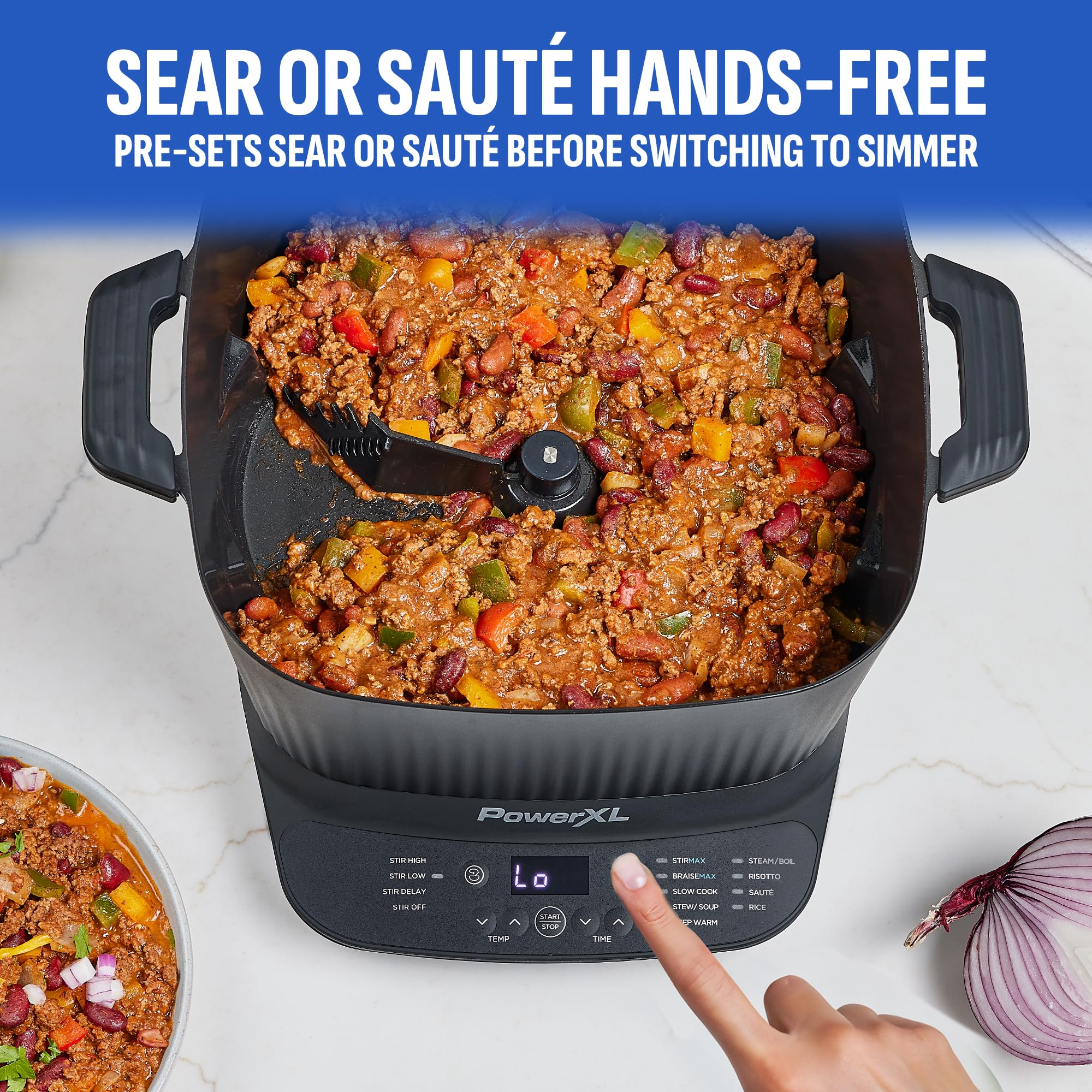 STIRMAX PLUS 7.5 Quart Digital Multi-Cooker with Automatic Paddle to Stir and Shred, 9 in 1 programmable presets to Sauté, Sear, and Brown Food Before Simmering – Accessories & Cookbook Included