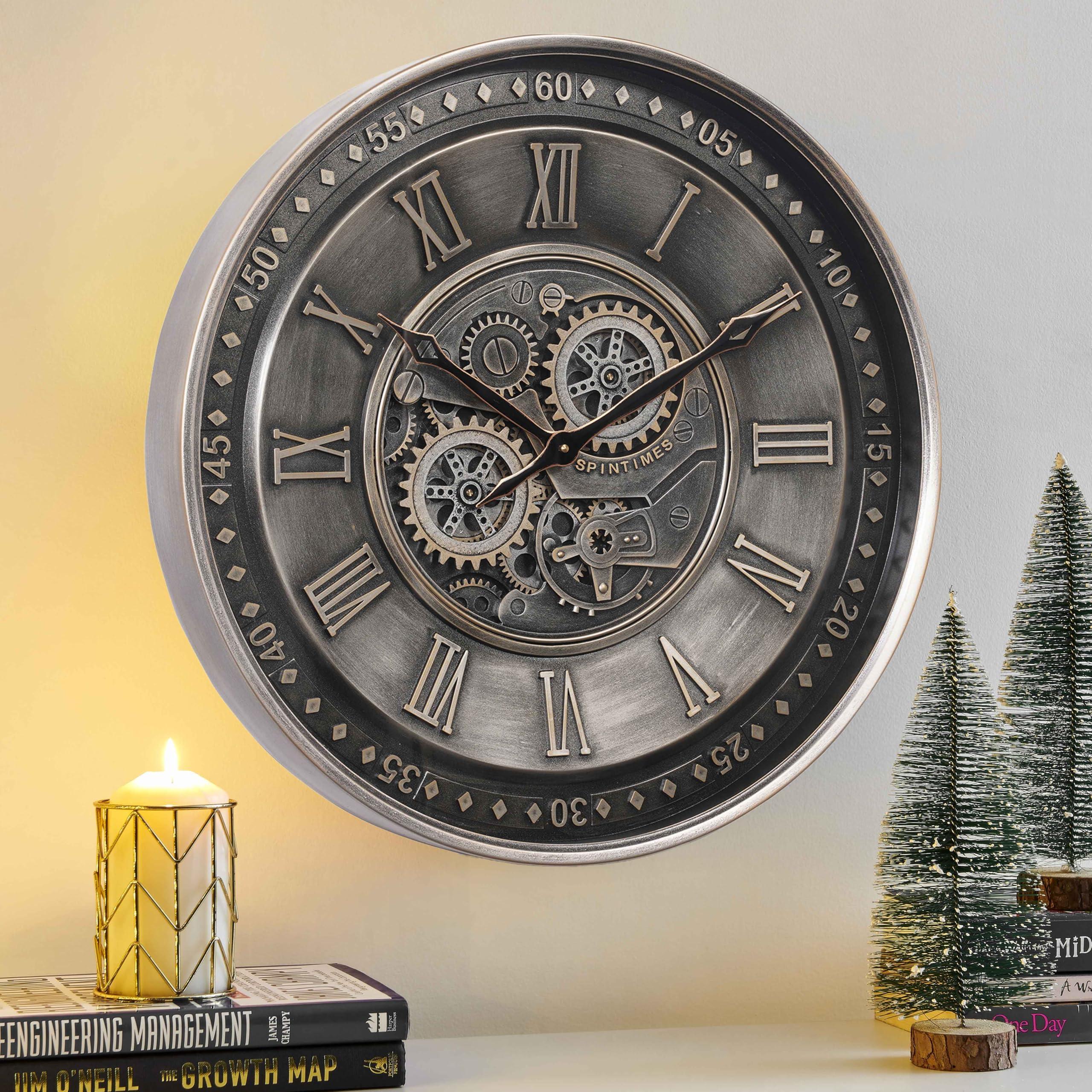 CLXEAST 24 Inch Large Moving Gear Wall Clock for Farmhouse Living Room Decor,Vintage Industrial Bronze Gold Metal Wall Clock for Home Office,House Warming Gifts New Home - Unique Gift Market