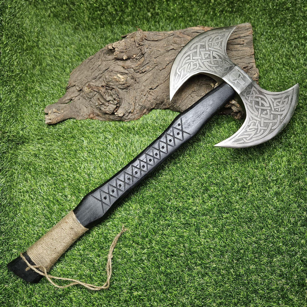 Poshland AX-7001 Custom Gift Forged Carbon Steel Viking Axe with Rose Wood Shaft, Double Edge Axe - Unique Gift Market