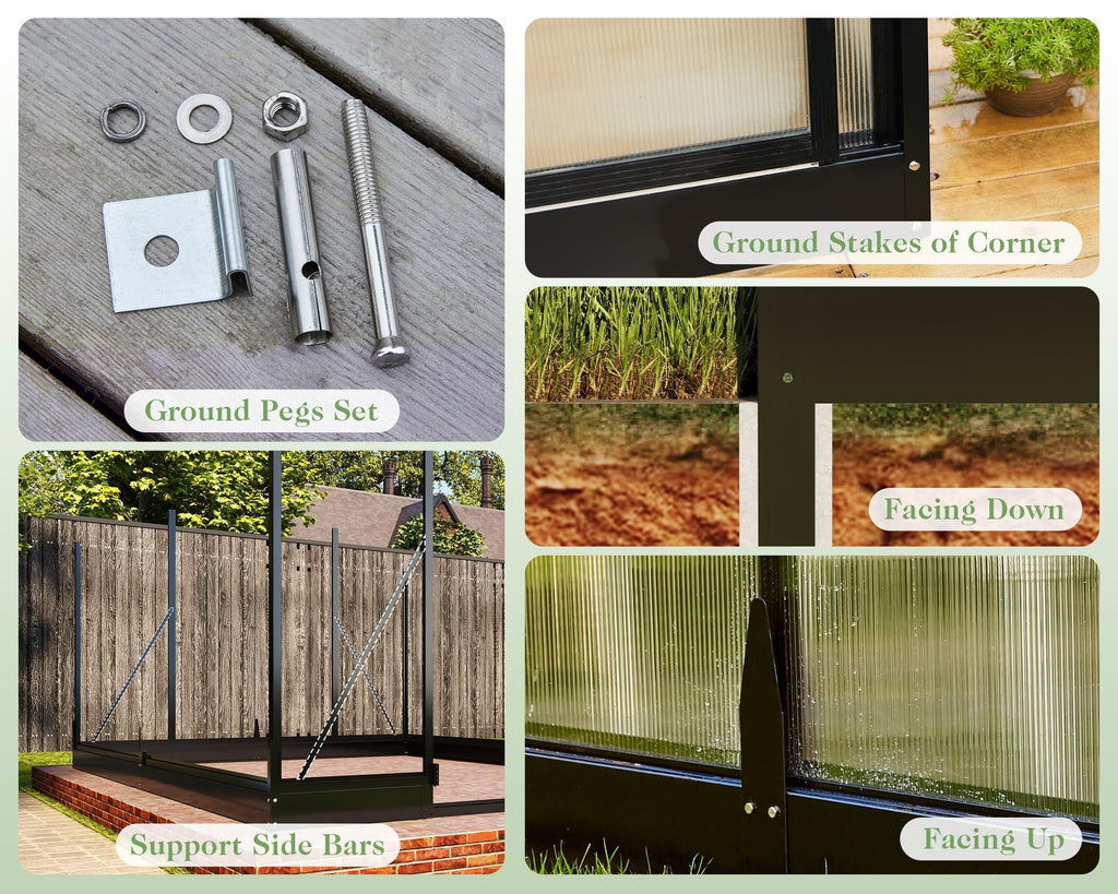 Jocisland 8x12x7.5 FT Greenhouse - Outdoor Aluminum Polycarbonate Greenhouse with Ventilation and Rain Gutter, 4 Swing Doors with Hook, Walk in Greenhouse for Outdoors Backyard Garden, Black - Unique Gift Market