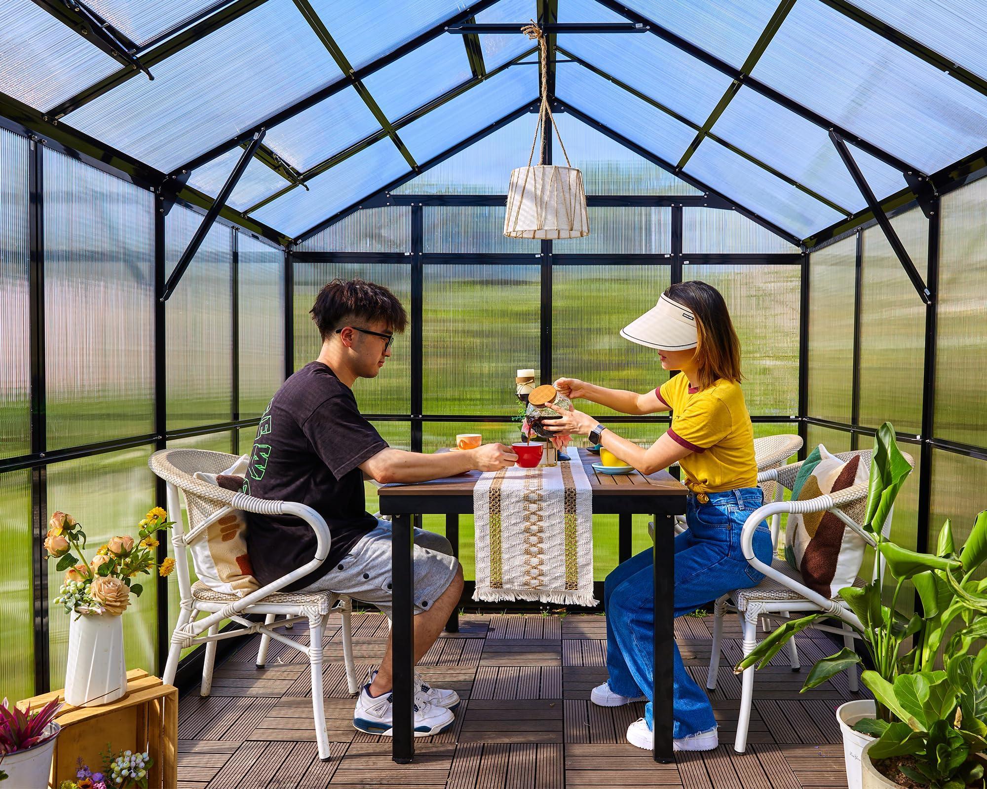 Jocisland 8x12x7.5 FT Greenhouse - Outdoor Aluminum Polycarbonate Greenhouse with Ventilation and Rain Gutter, 4 Swing Doors with Hook, Walk in Greenhouse for Outdoors Backyard Garden, Black - Unique Gift Market