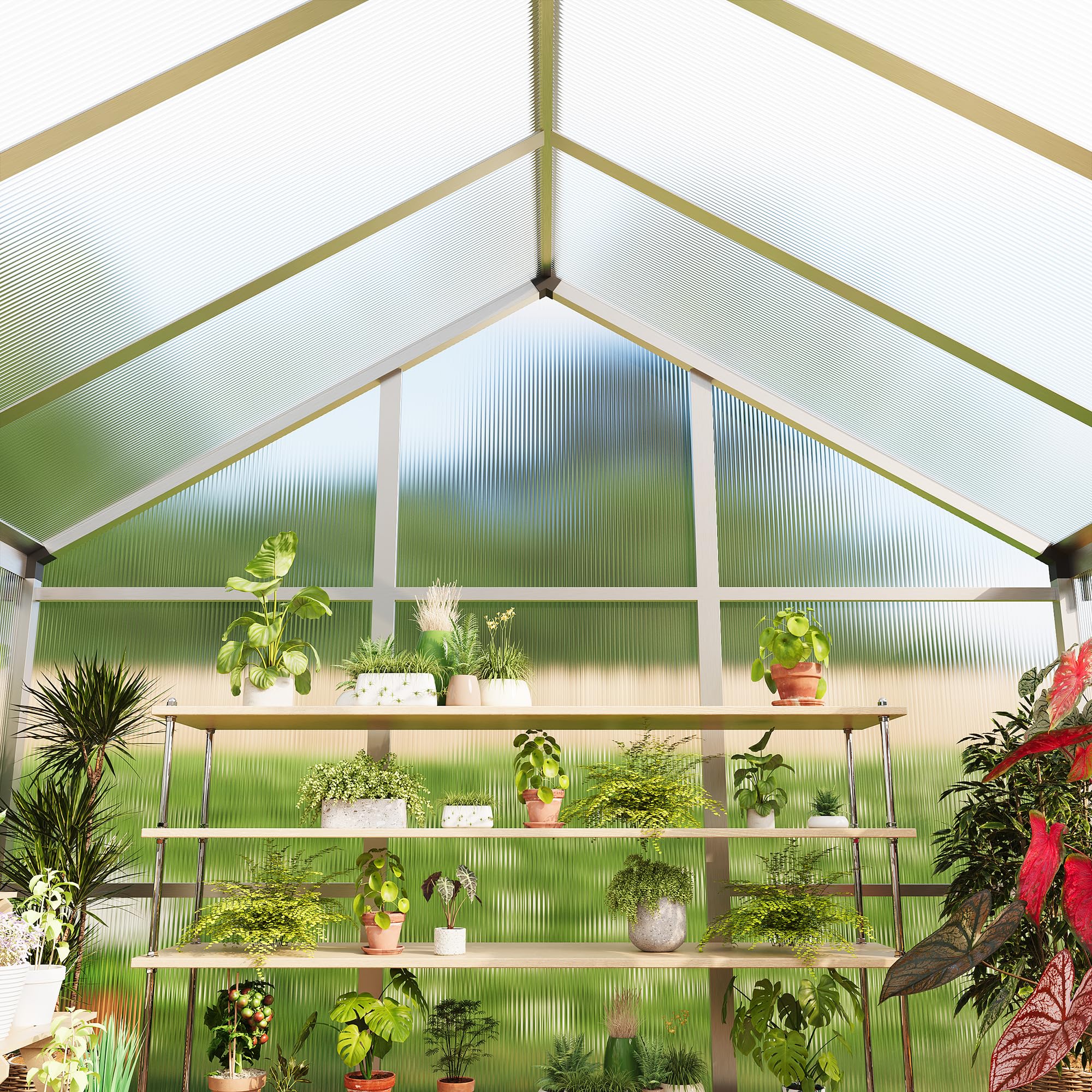 8×10 FT Greenhouse, Large Walk in Greenhouses for Outdoors and Garden Planting, Polycarbonate Greenhouse with Enhanced Aluminum Frame, Green Houses with Quick Setup Structure and Roof Vent, Green