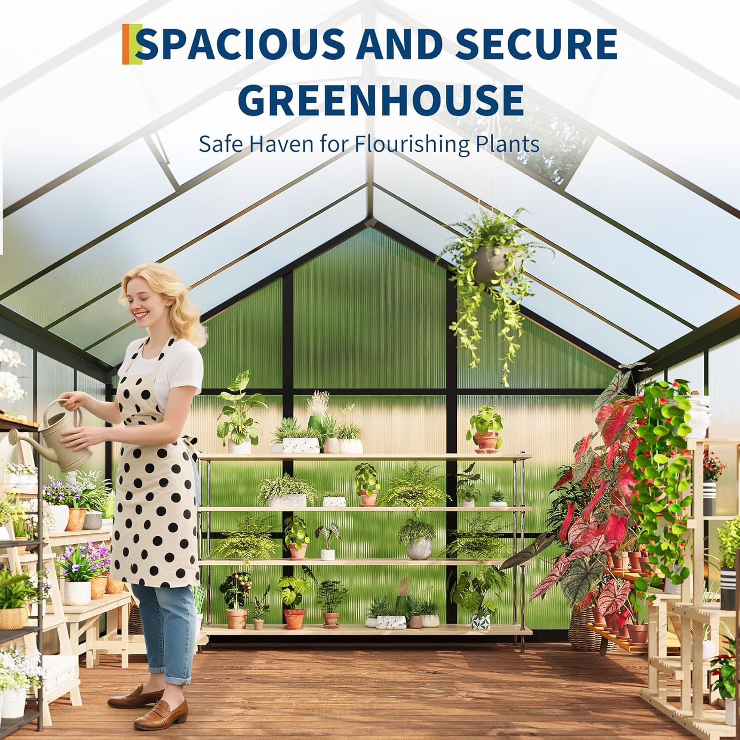 6×10 FT Greenhouse, Large Walk in Greenhouses for Outdoors and Garden Planting, Polycarbonate Greenhouse with Enhanced Aluminum Frame, Green Houses with Quick Setup Structure and Roof Vent, Black