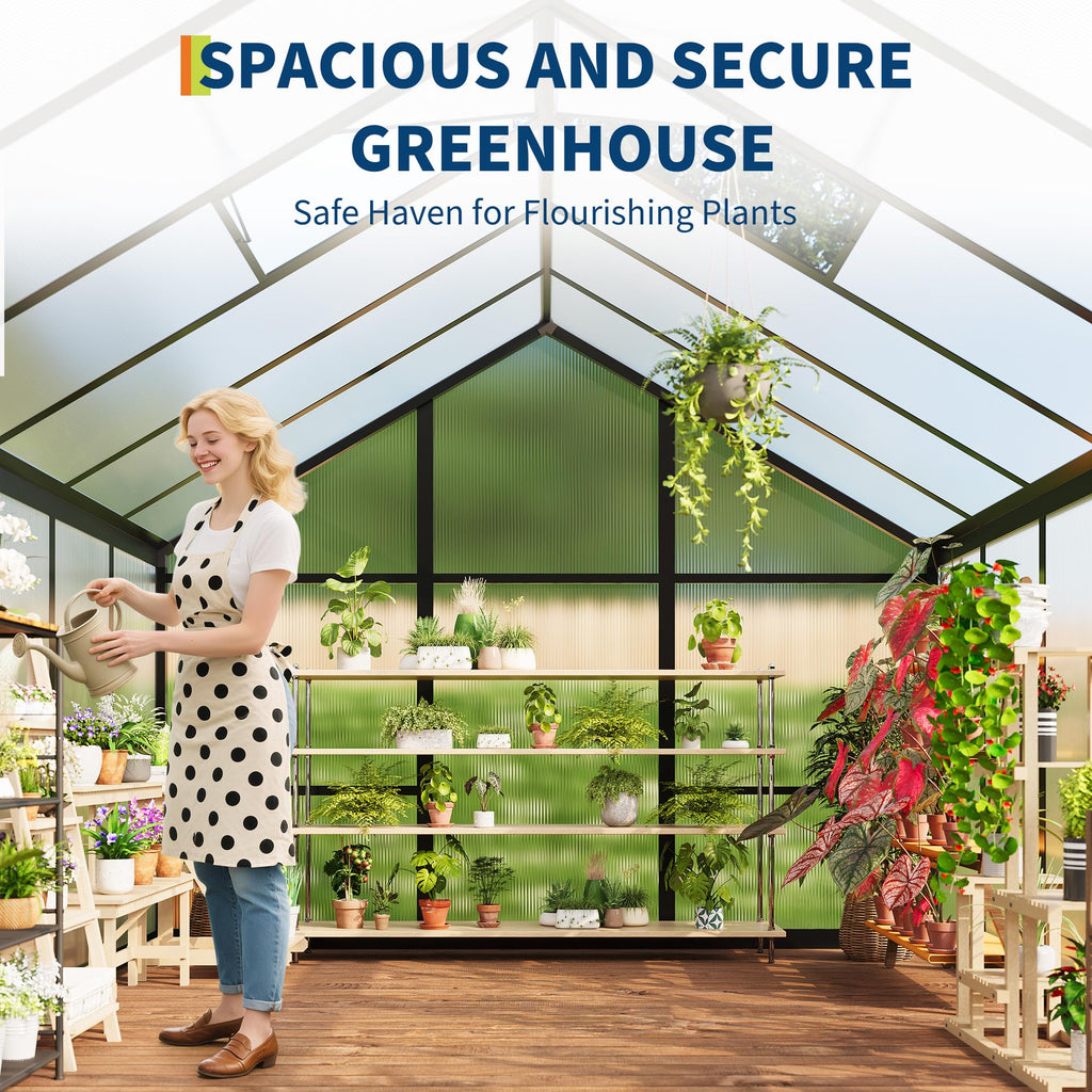 8×10 FT Greenhouse, Large Walk in Greenhouses for Outdoors and Garden Planting, Polycarbonate Greenhouse with Enhanced Aluminum Frame, Green Houses with Quick Setup Structure and Roof Vent, Green