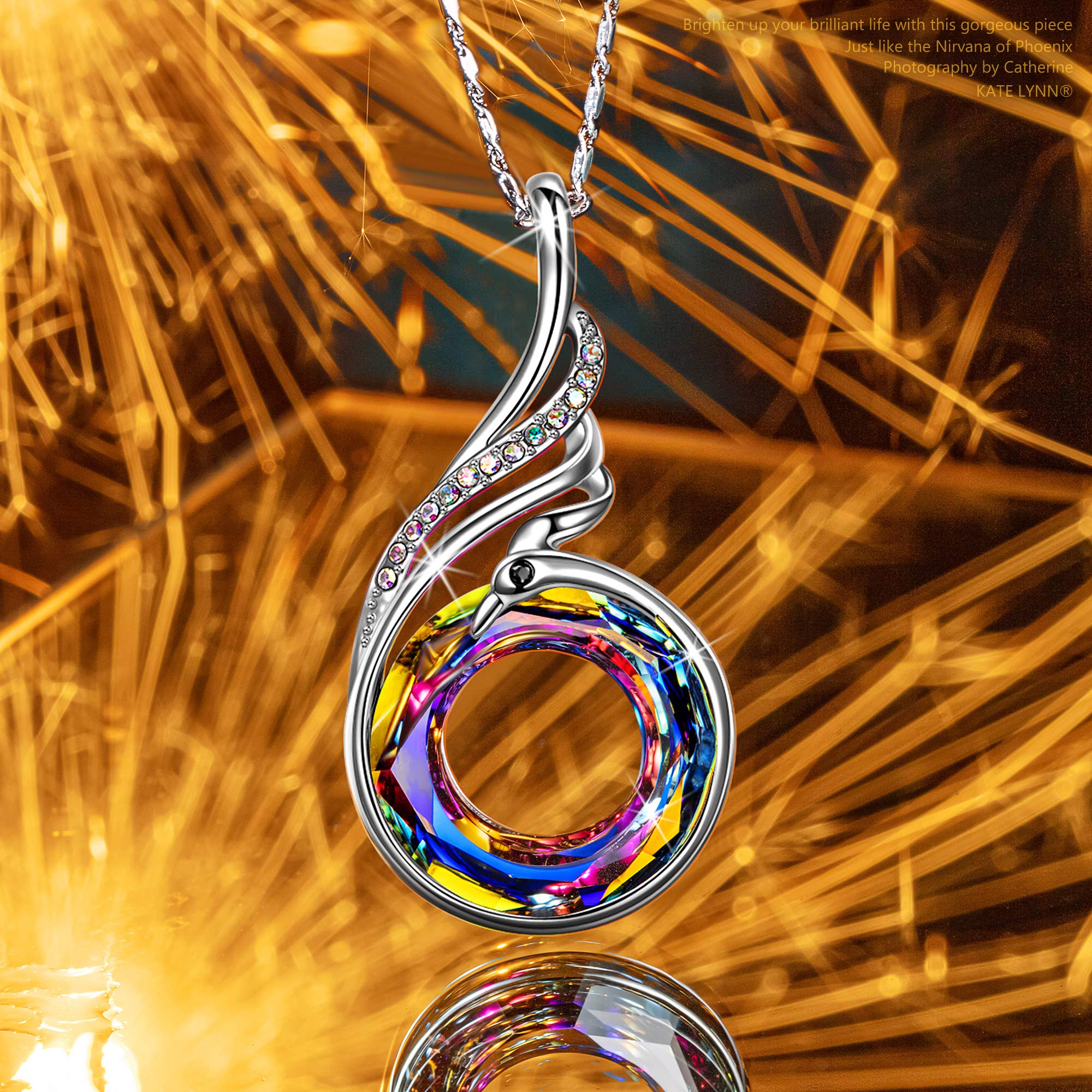 Kate Lynn "Rise From the Ashes Phoenix Necklace Made with Crystals from Austria, 18"+2" Necklace, Packaged with Jewelry Box, Birthday Gift for Women, Symbol of Luck and Renewal
