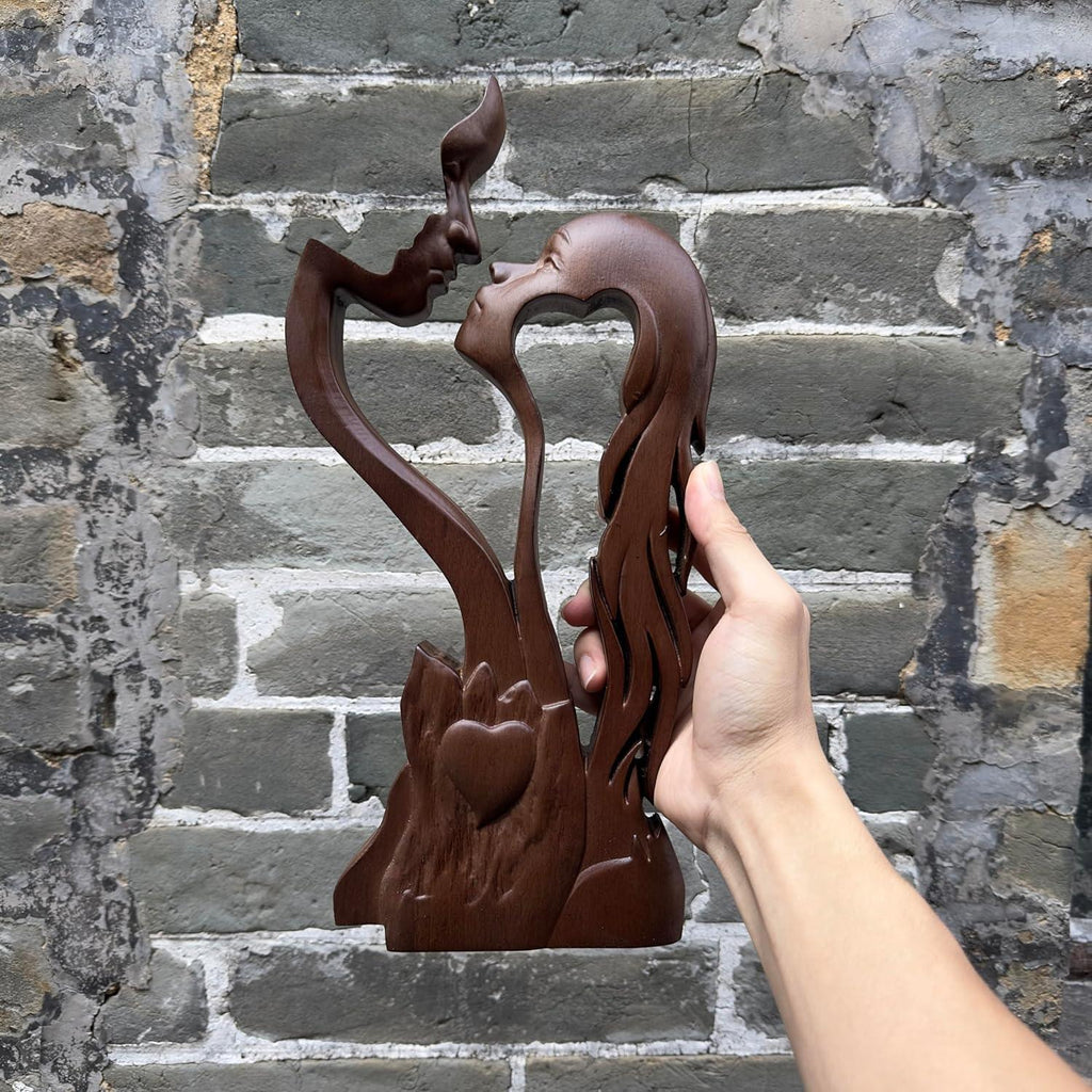 BGCOPPER Wooden Kissing Couple Ornament, Abstract Couple Portrait Sculpture Romantic Love Statue Decor Gift for Women Anniversary Valentine Wedding - 10 Inch - Unique Gift Market