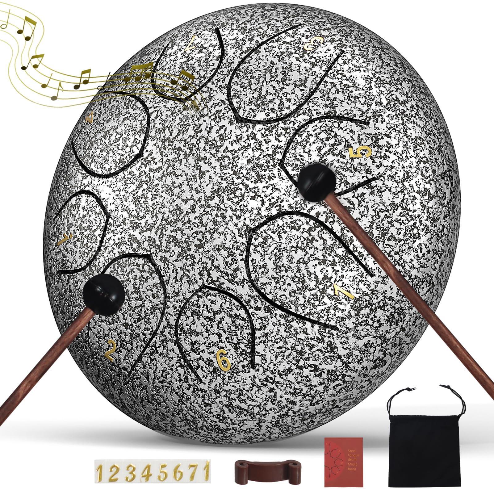 Rain Drum for Outside Garden, 6 Inches 8 Notes Steel Tongue Chakra Drums, Waterproof Meditation Rain Chime, Musical Instruments for Adult Gift with Bag, Music Book, Drum Mallets (Green) - Unique Gift Market