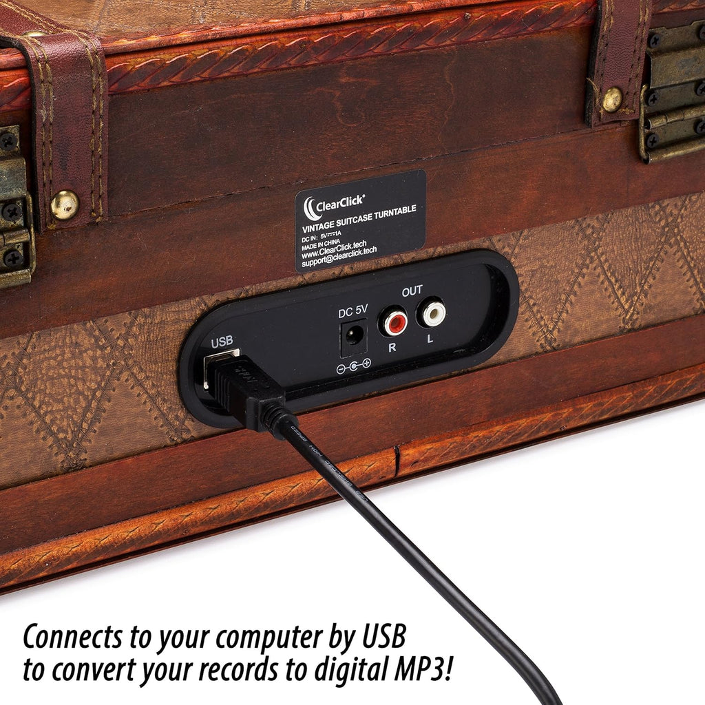 ClearClick Vintage Suitcase Turntable with Bluetooth & USB - Classic Wooden Retro Style